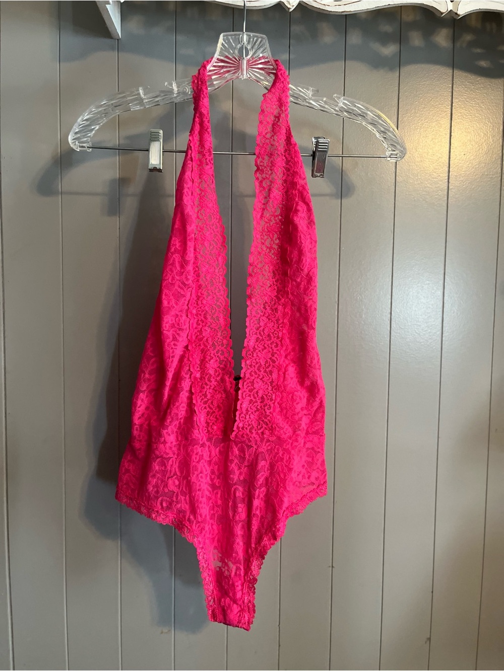 Victoria’s Secret hot pink the lace lingerie bodysuit